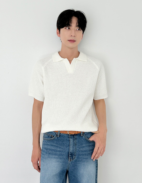 linen waffle raglan collar ニット 31224