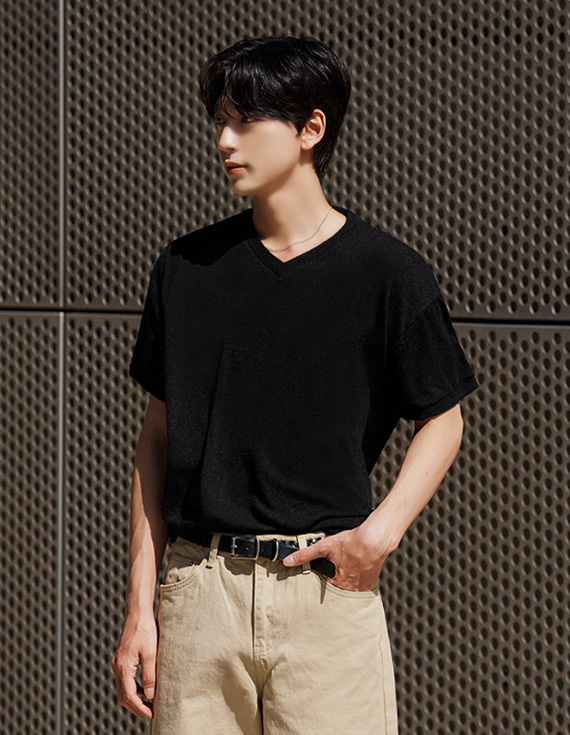 rouen crop fit v neck 半袖ニット 31234