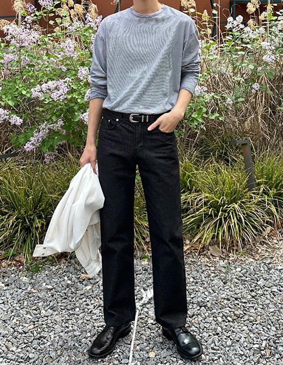 302 deep black semi wide デニムパンツ 31235