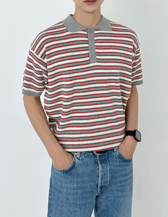 in mood stripe collar 半袖 カラーティー 31255