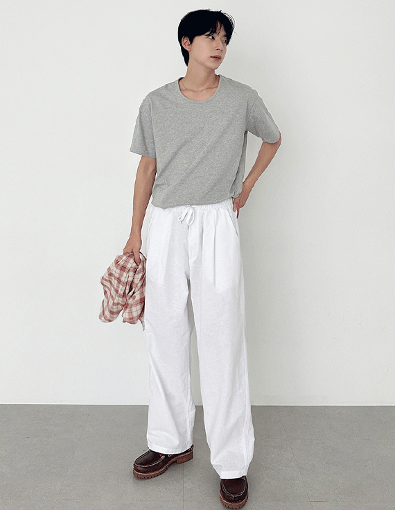 signature linen wide fit バンディングパンツ 31259