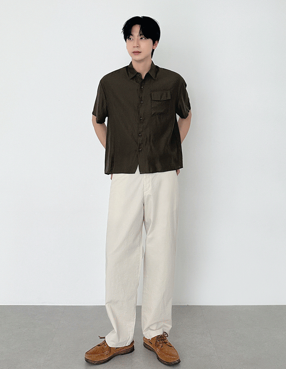 peach stripe linen 半袖シャツ 31289