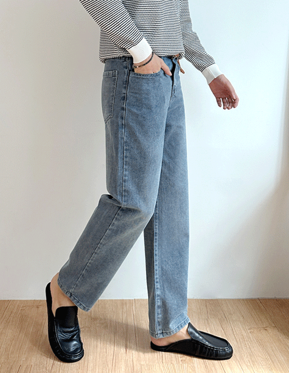 [カジュアル、ミニマル幅広く活用👖]クリーンウォッシュセミワイドデニム71403
