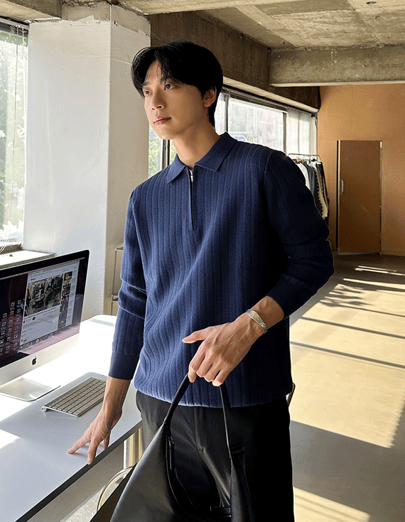 【単定クラシックニット】ジップアップカラーニット71443